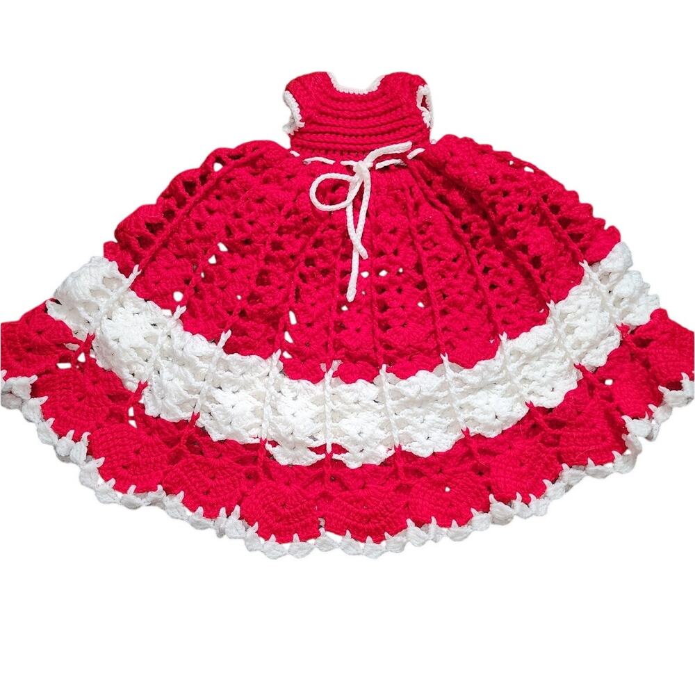 Handmade Crochet Red White Christmas Doll Dress 33"